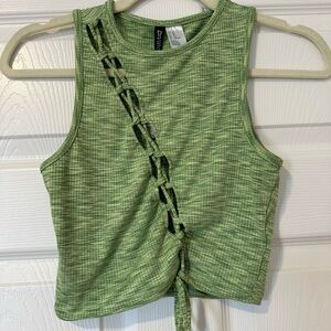 H&M Green Crop Tank Top with Open Tie Front